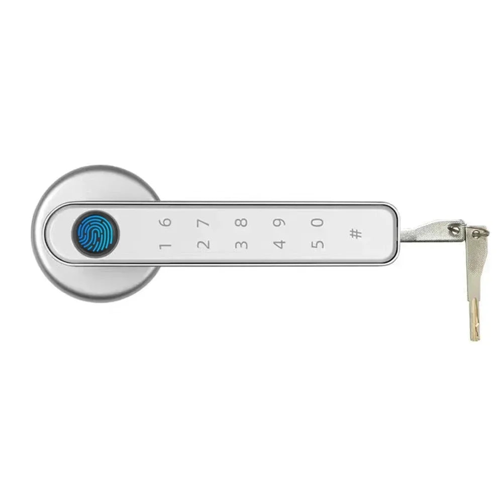 The silver Biometric Smart Fingerprint Door Lock with keys