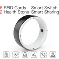 A graphic showing the multifuntional smart ring wearables 6 RFID cards and 2 health stone smart switching and sharing.