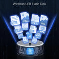 A graphic of the multifuntional smart ring wearable and different files types showing its wireless USB flash disk capabilities.