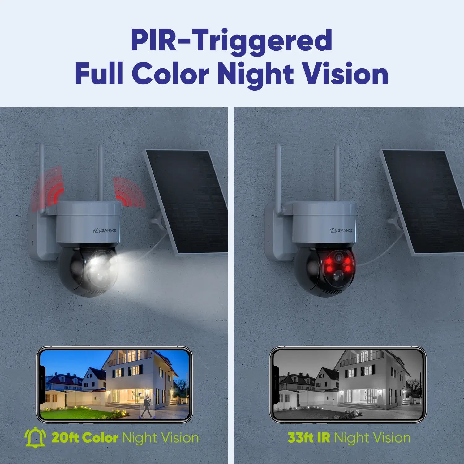 The outdoor solar light security camera. Pir-triggered full colour night vision.